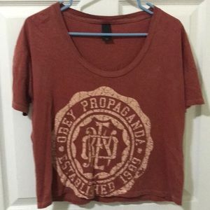 Obey centered logo cropped T-shirt (oversized)